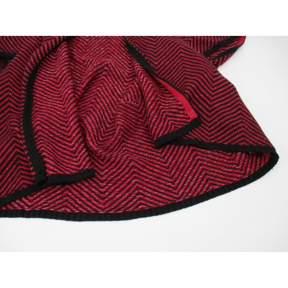 Ann Taylor Loft Poncho Sweater Womens OS Red Black Knit Short Sleeves Casual - Picture 2 of 16